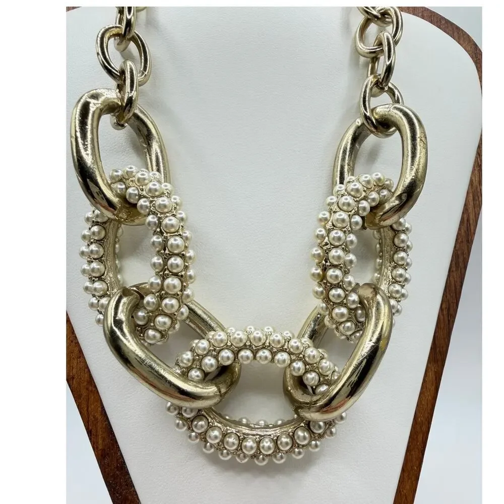 Gold & Faux Pearl Necklace Set – 2 Pc Statement Chains